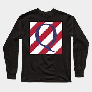 Old Glory Letter Q Blue on Red and White Stripes Long Sleeve T-Shirt